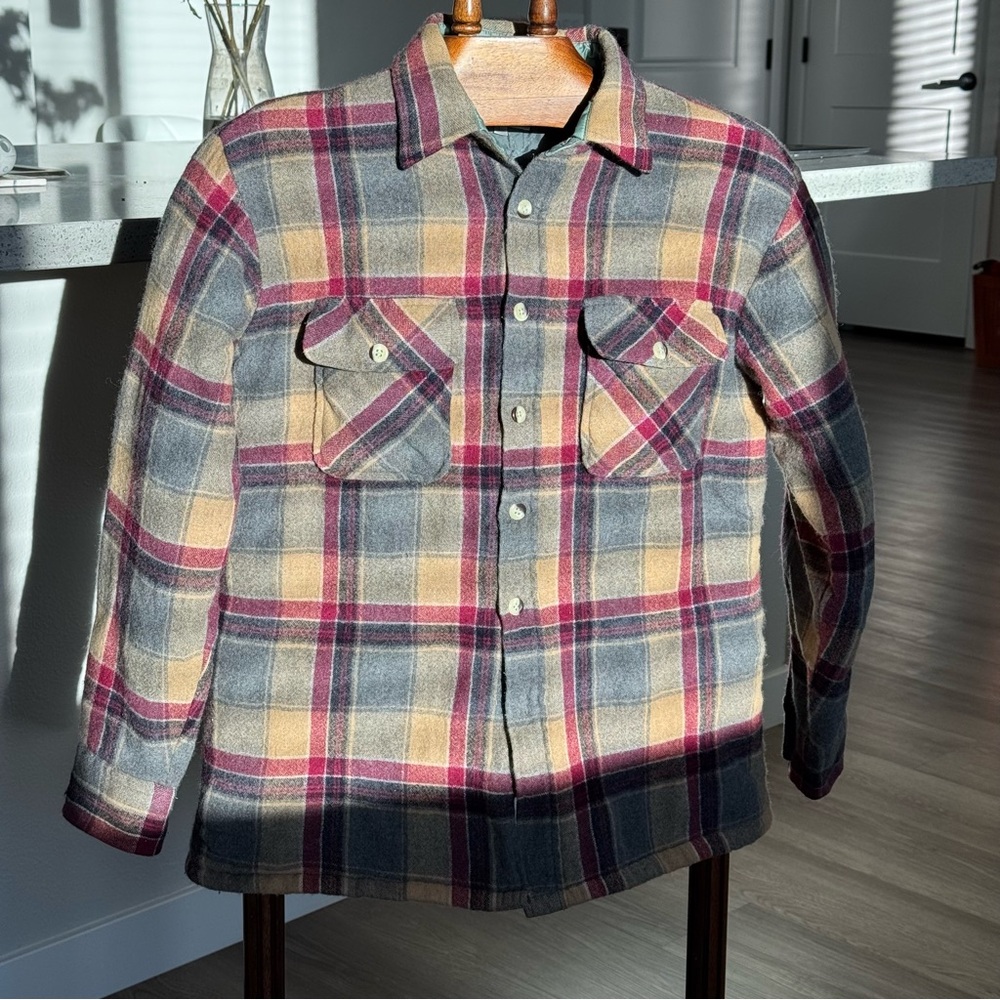 Vintage Briggs Wool Blend Plaid Shirt Jacket L Quilted Lined Workwear Shacket